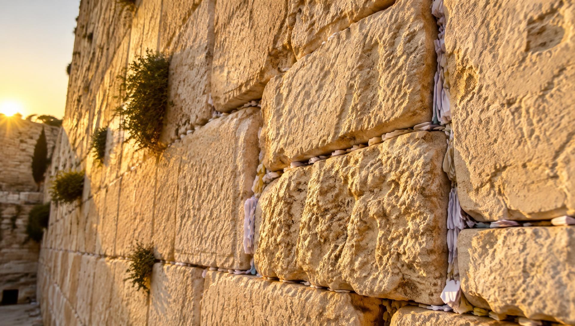 Muro Occidental de Jerusalén con notas de oración entre las piedras
